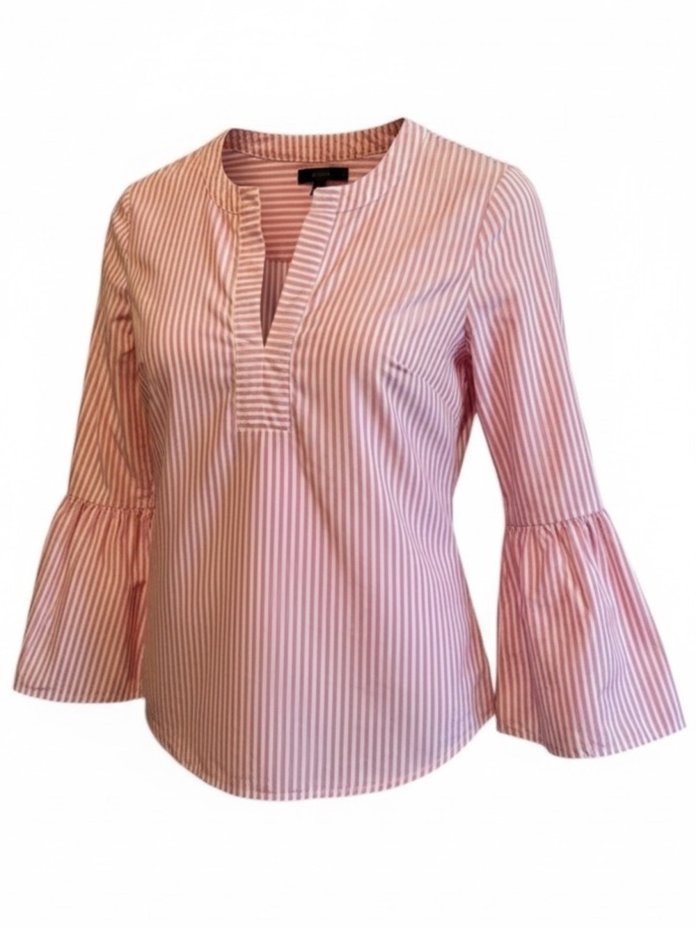 J.Crew Pink White Striped Bell Sleeve Popover Blouse 00